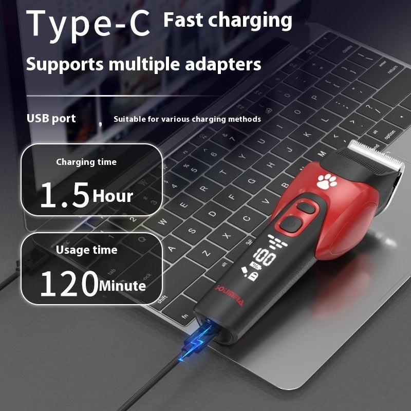 Rechargeable Pet Hair Clipper – LED Display, Ceramic Blade, Low Noise Grooming Kit