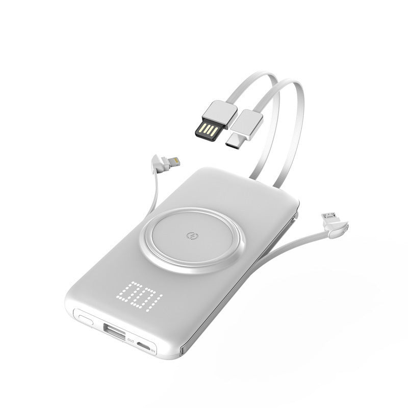 Large-capacity wireless power bank with cable