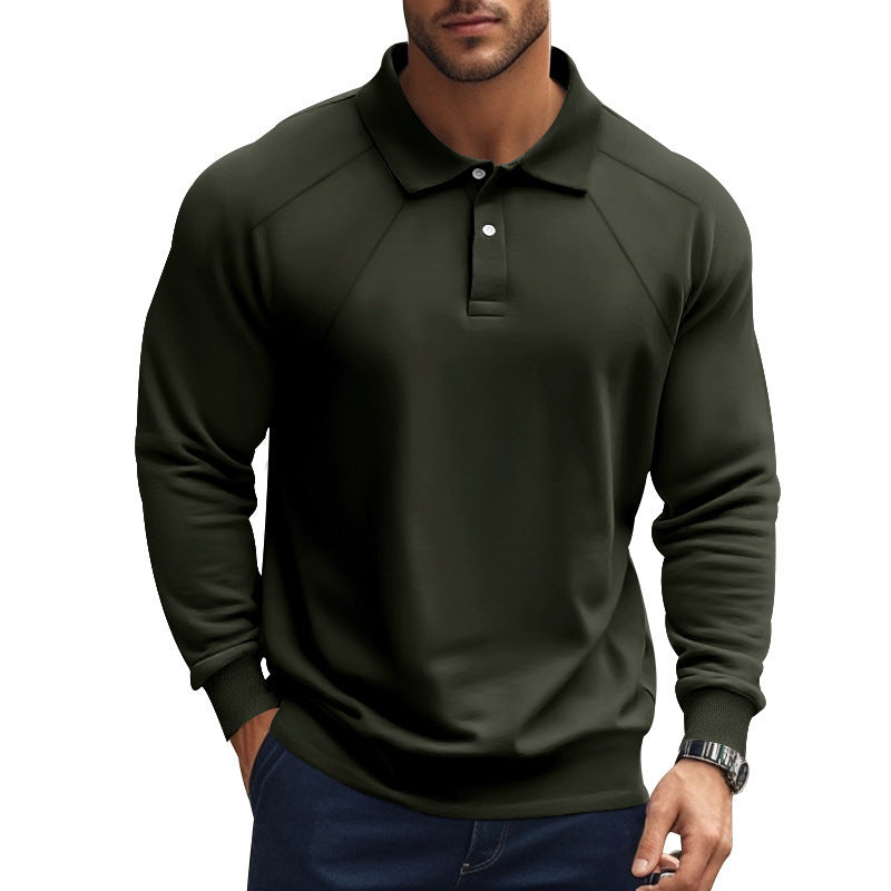 Spring And Autumn Polo Collar Solid Color Casual Bottoming American Polo Shirt Men