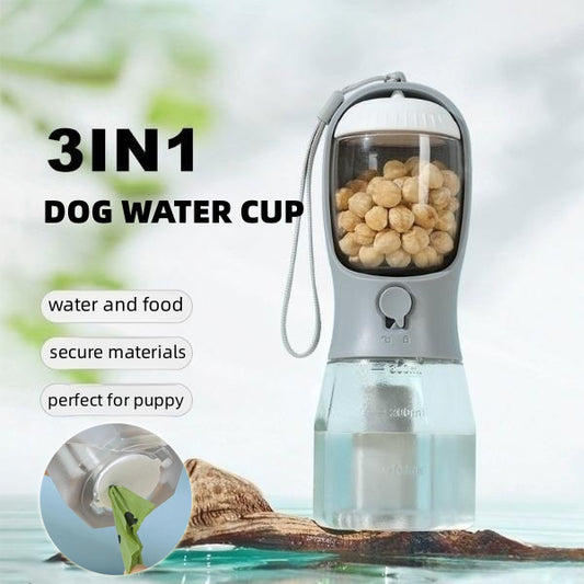 3-in-1 Portable Dog Water Bottle – Feeder & Waste Bag Holder