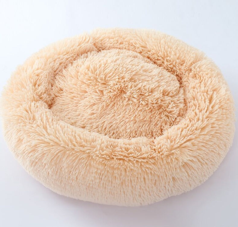 Fluffy Round Pet Nest Bed – Plush Donut Calming Bed for Dogs & Cats