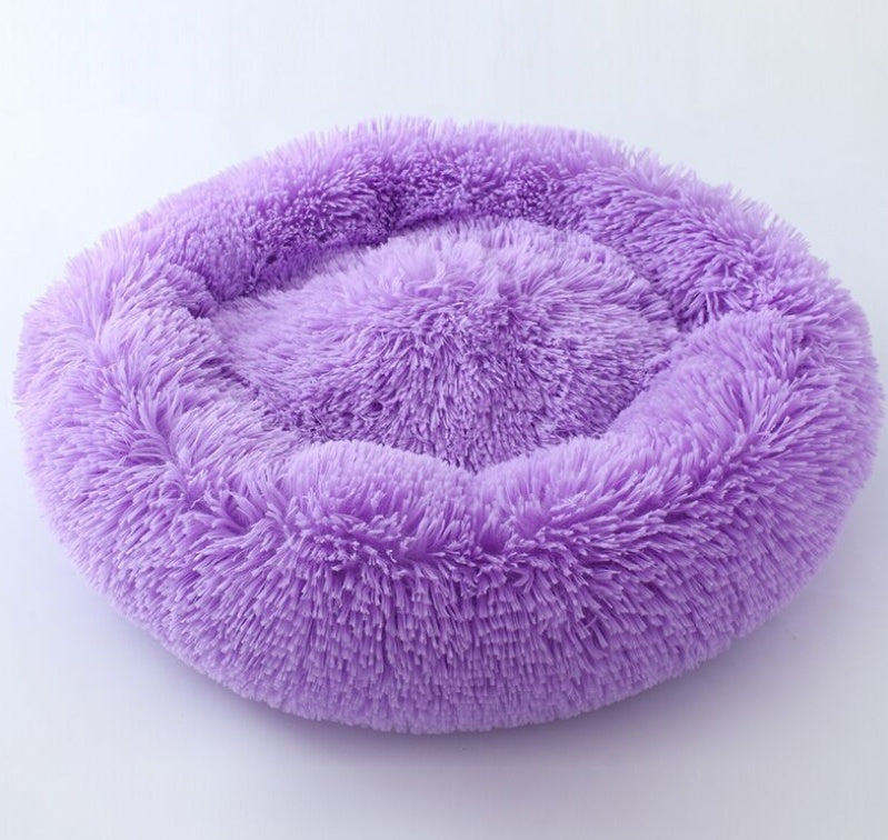 Fluffy Round Pet Nest Bed – Plush Donut Calming Bed for Dogs & Cats