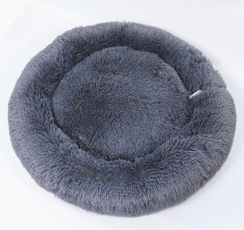 Fluffy Round Pet Nest Bed – Plush Donut Calming Bed for Dogs & Cats