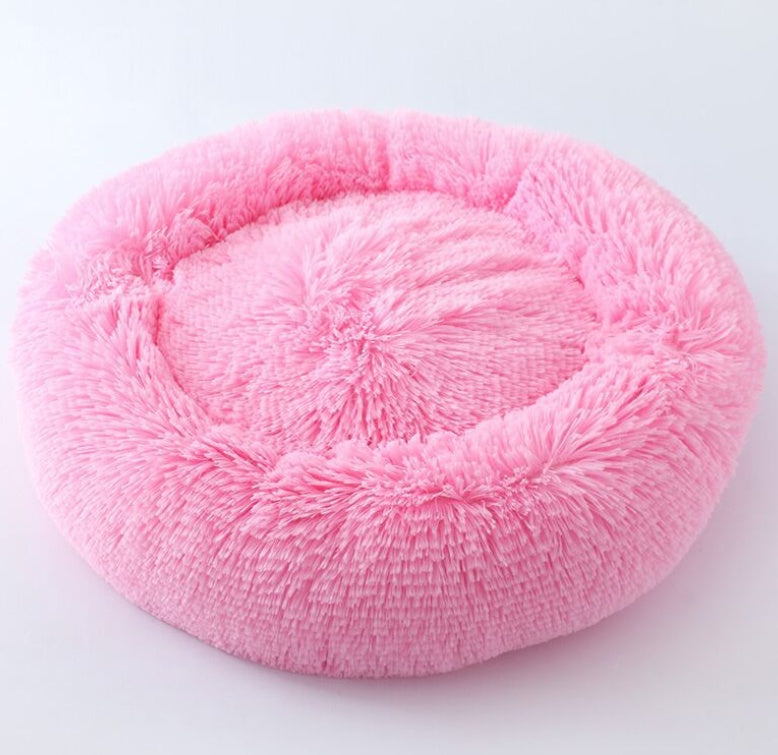 Fluffy Round Pet Nest Bed – Plush Donut Calming Bed for Dogs & Cats