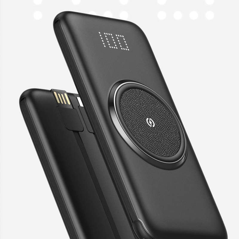 Large-capacity wireless power bank with cable