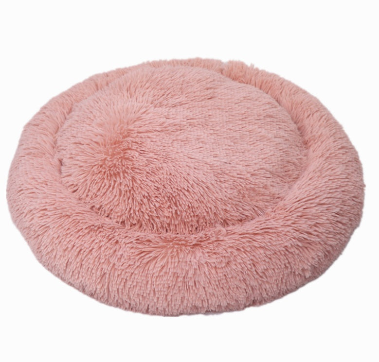 Fluffy Round Pet Nest Bed – Plush Donut Calming Bed for Dogs & Cats