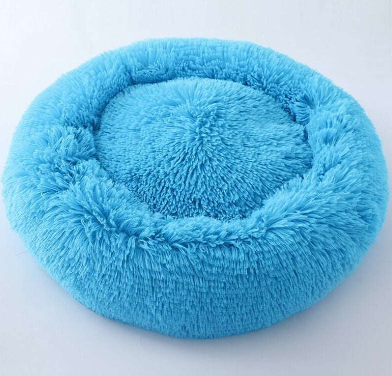 Fluffy Round Pet Nest Bed – Plush Donut Calming Bed for Dogs & Cats