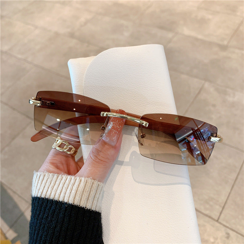 Frameless Wood Grain Sunglasses