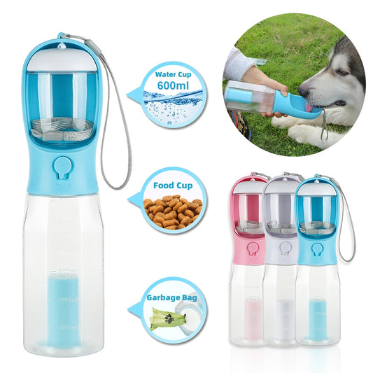 3-in-1 Portable Dog & Cat Water Bottle – Feeder, Drinker, Poop Dispenser, Leak-Proof