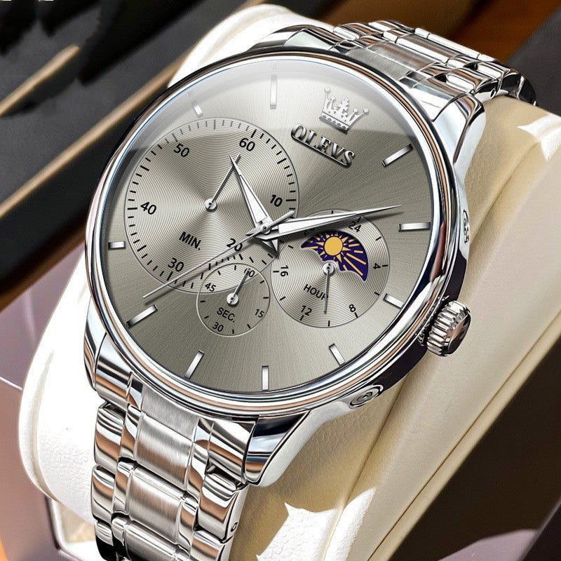 Multifunction Quartz Watch Men's Steel Belt Waterproof
