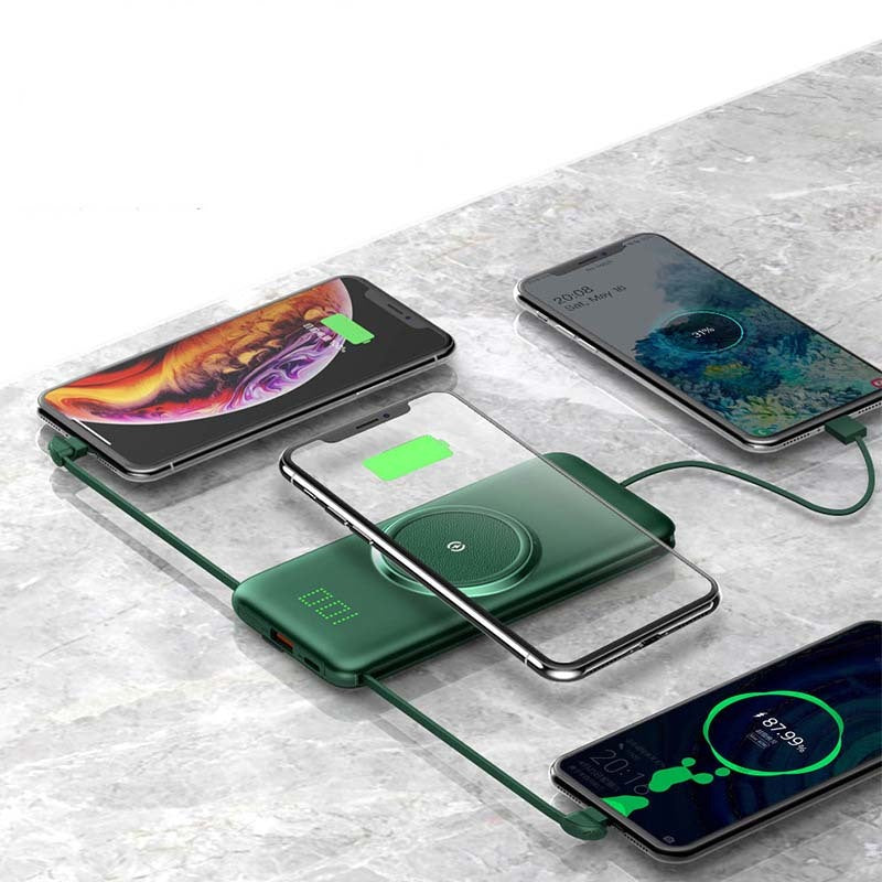 Large-capacity wireless power bank with cable