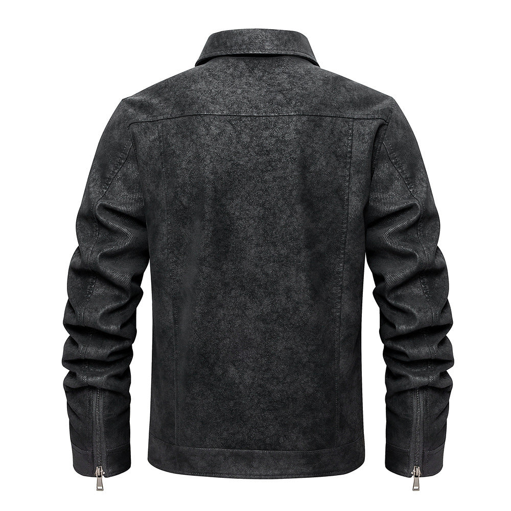 Men's Lapel Leather Jacket Chest Button Pocket Casual Slim Fit