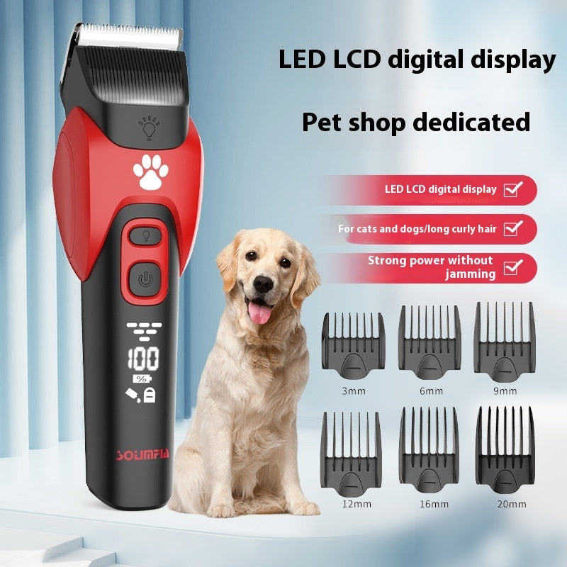 Rechargeable Pet Hair Clipper – LED Display, Ceramic Blade, Low Noise Grooming Kit