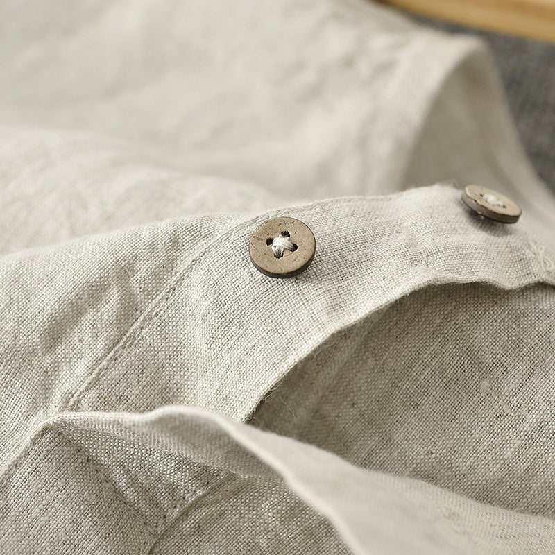 Casual Linen Men's Simple Round Neck 34 Sleeves Linen T-shirt Loose Breathable Top