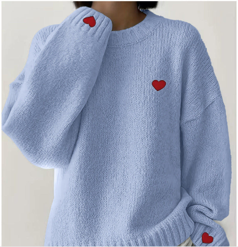 Love Embroidered Crew Neck Sweater Pullover Sweater