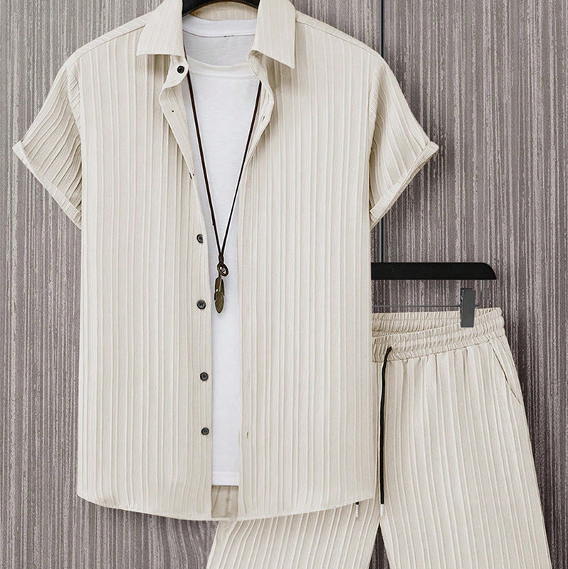 Striped Short-sleeved Shirt Breasted Lapel Suit