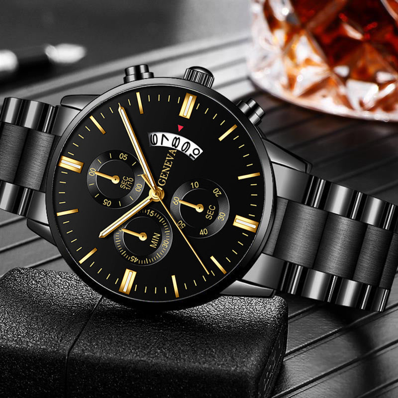 Men's Steel Quartz Watch | Large Dial & Calendar