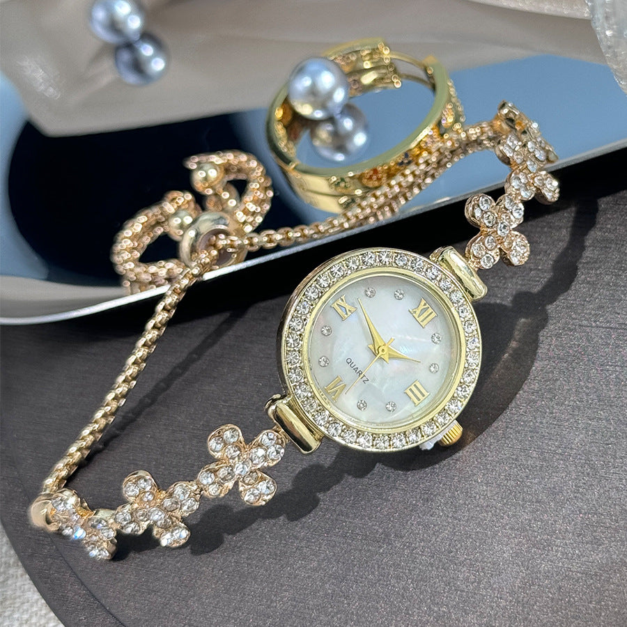 Flower-Style Diamond Bracelet Watch