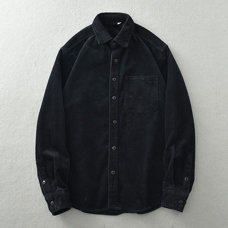 Men's Retro Loose Corduroy Long Sleeve Casual Cotton Shirt