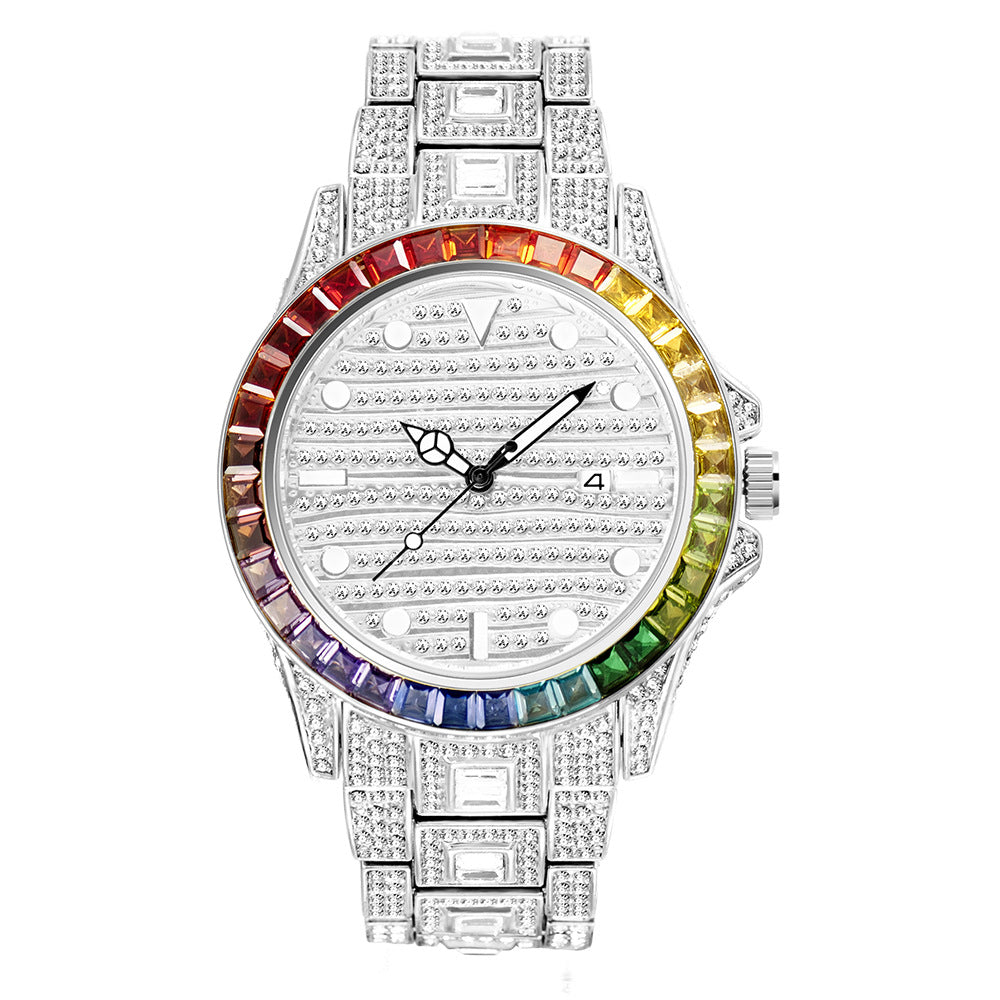 High-End Gradient Rainbow Diamond Waterproof Men's Quartz Watch