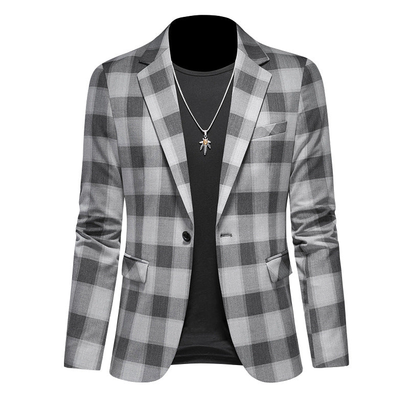 Men's Casual Suit Jacket Plaid Three-dimensional Fashion Slim Fit