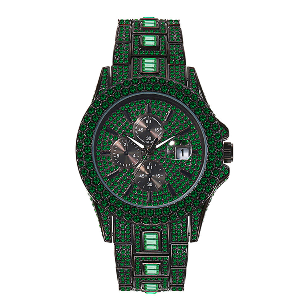 Hip Hop Full Diamond Colorful Crystals Men's Luminous Quartz Watch