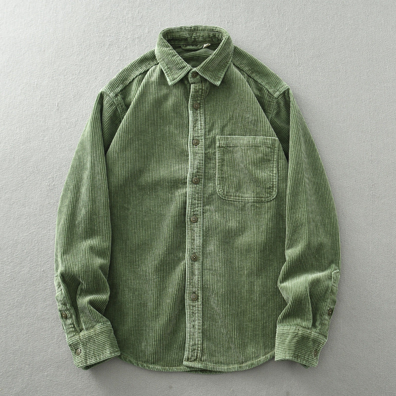 Men's Retro Loose Corduroy Long Sleeve Casual Cotton Shirt