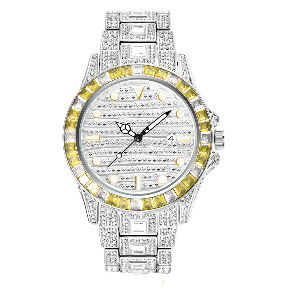 High-End Gradient Rainbow Diamond Waterproof Men's Quartz Watch