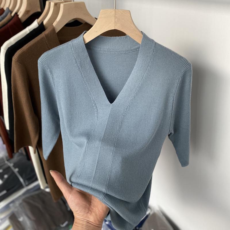 Ice Silk Slim Fit Slim Looking Base Knitwear Short Sleeve