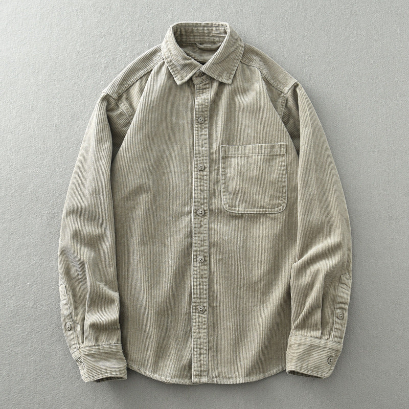 Men's Retro Loose Corduroy Long Sleeve Casual Cotton Shirt