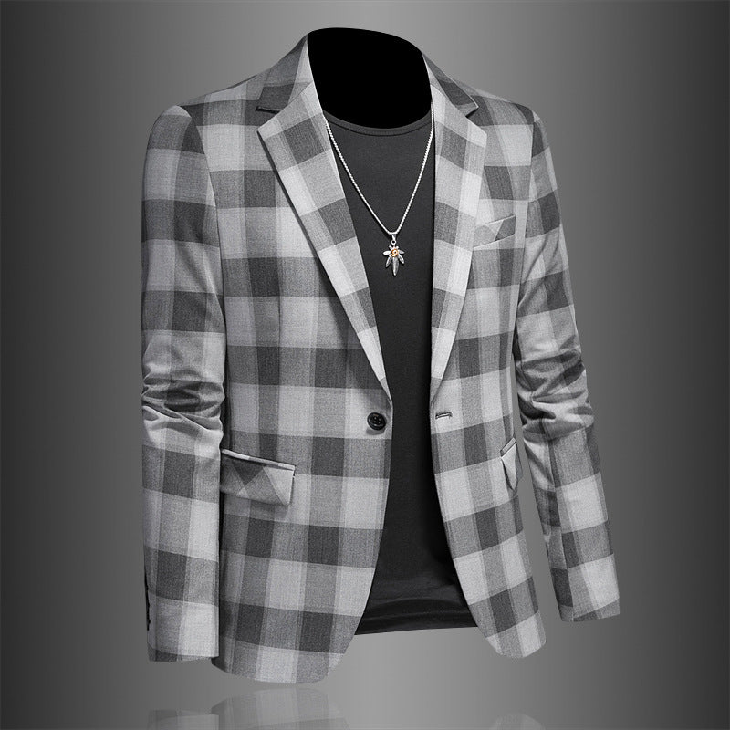 Men's Casual Suit Jacket Plaid Three-dimensional Fashion Slim Fit