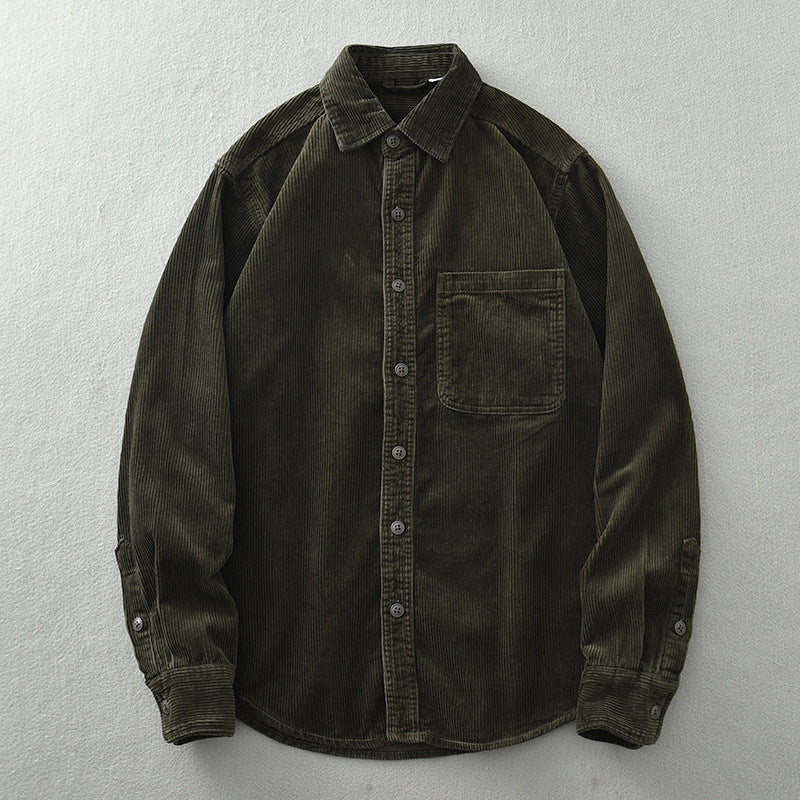 Men's Retro Loose Corduroy Long Sleeve Casual Cotton Shirt