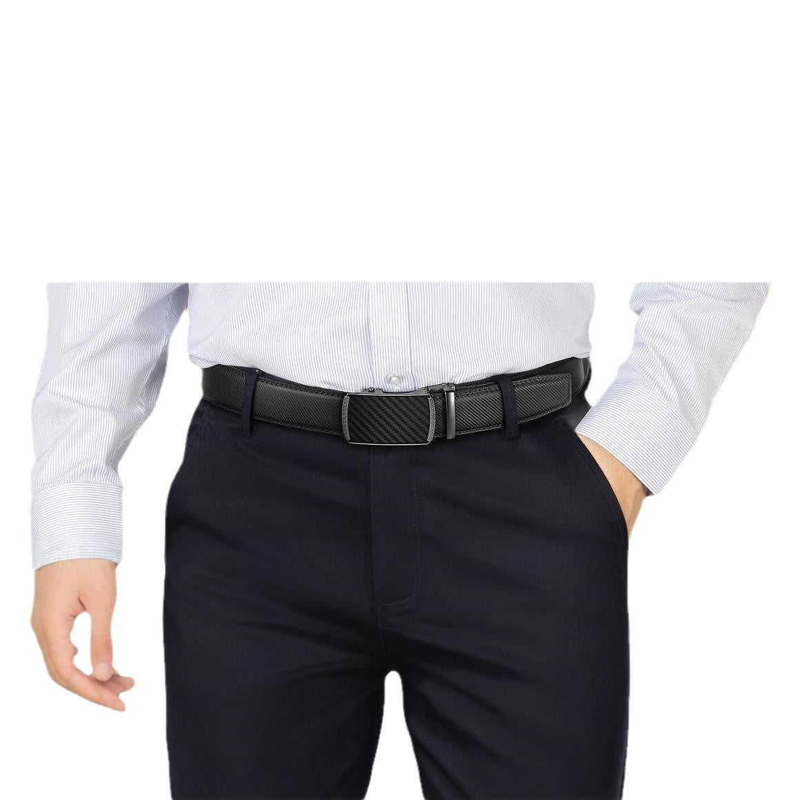 Herrbälte i läder med mångsidigt kohud, automatiskt spänne