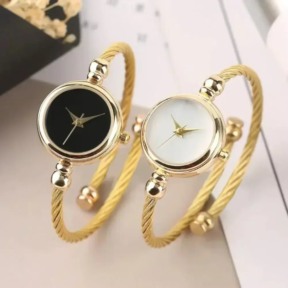 Luxe dameshorloge met gouden armband en quartzhorloge – roestvrij staal, casual armbandstijl
