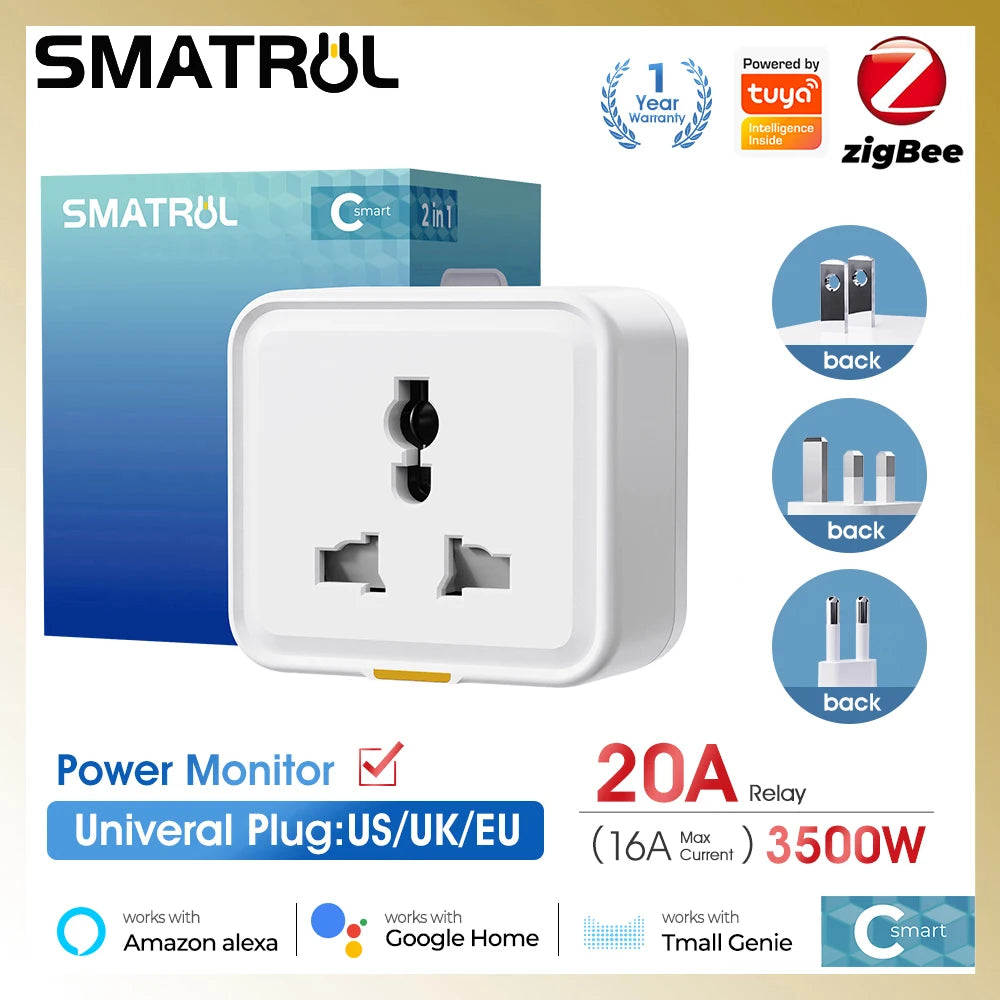 Zigbee Smart Plug EU/UK/US – 3500W 20A Tuya Timer Socket with Power Monitor, 240V