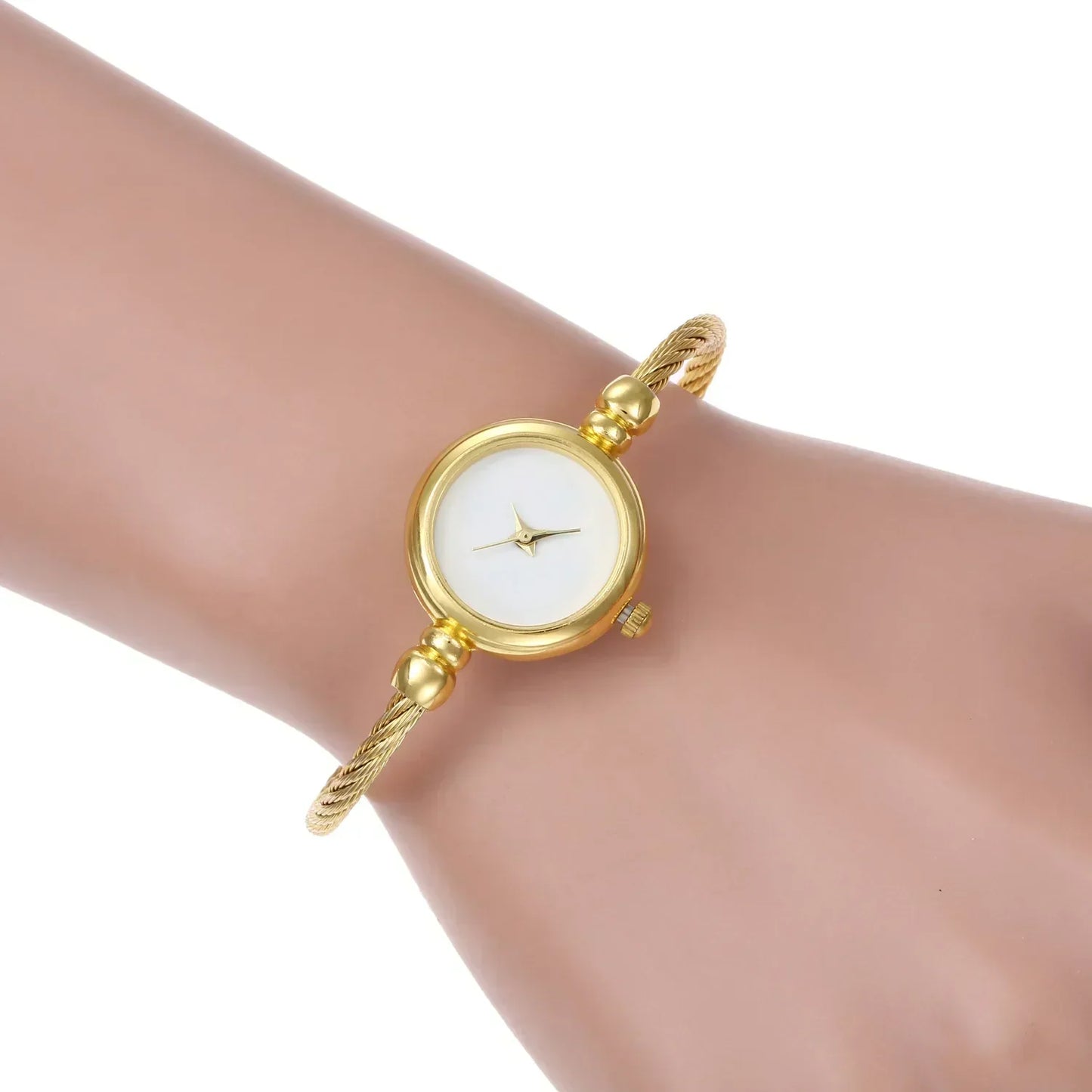 Luxe dameshorloge met gouden armband en quartzhorloge – roestvrij staal, casual armbandstijl