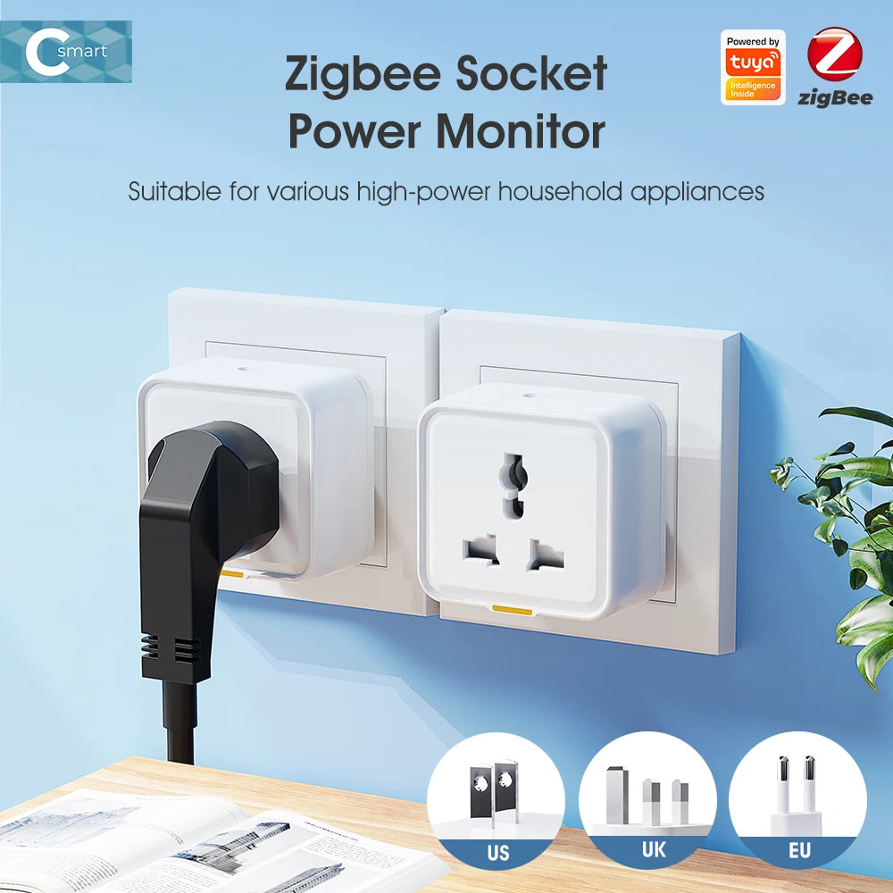 Zigbee Smart Plug EU/UK/US – 3500W 20A Tuya Timer Socket with Power Monitor, 240V