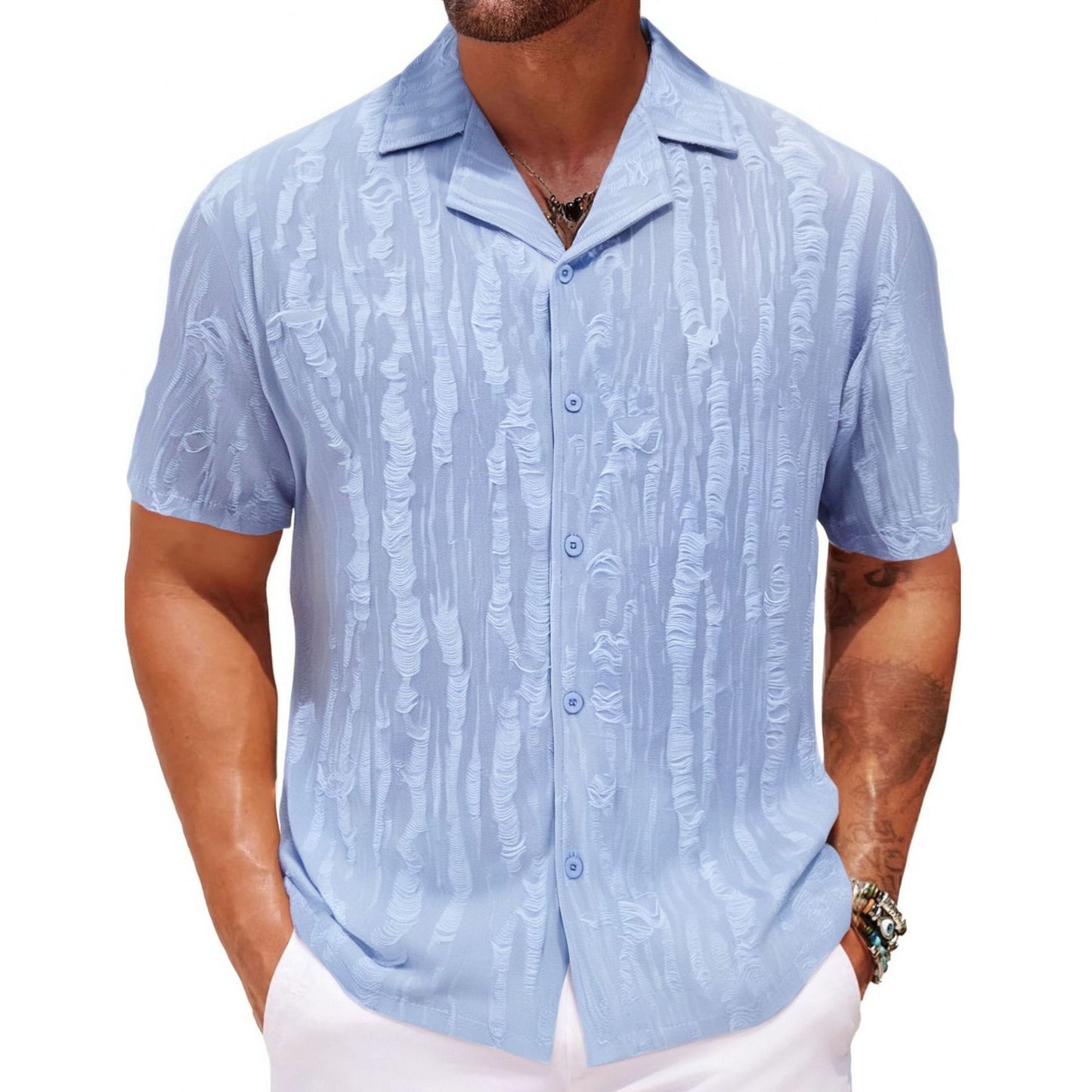 Summer Men's Shirt Cuban Collar