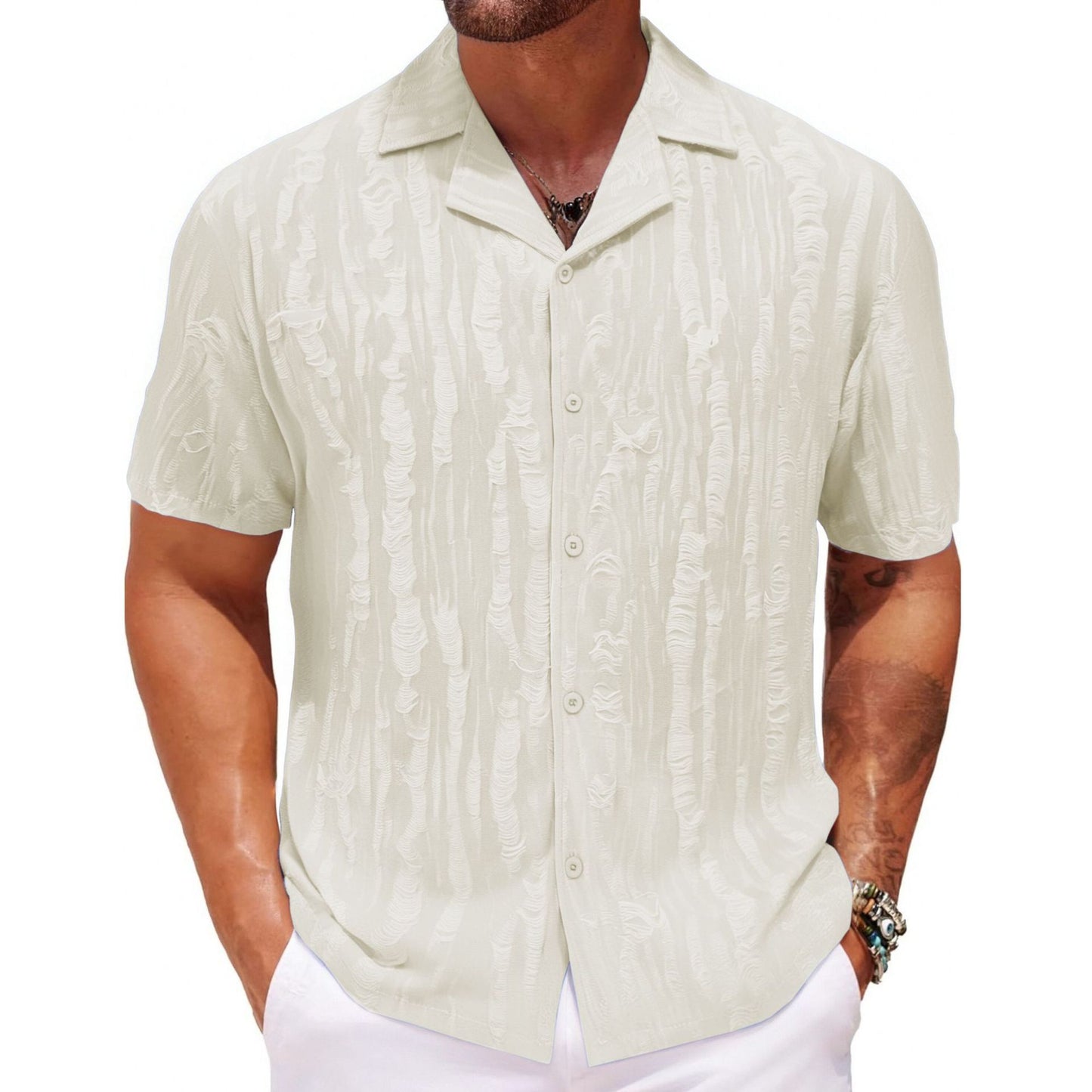 Summer Men's Shirt Cuban Collar