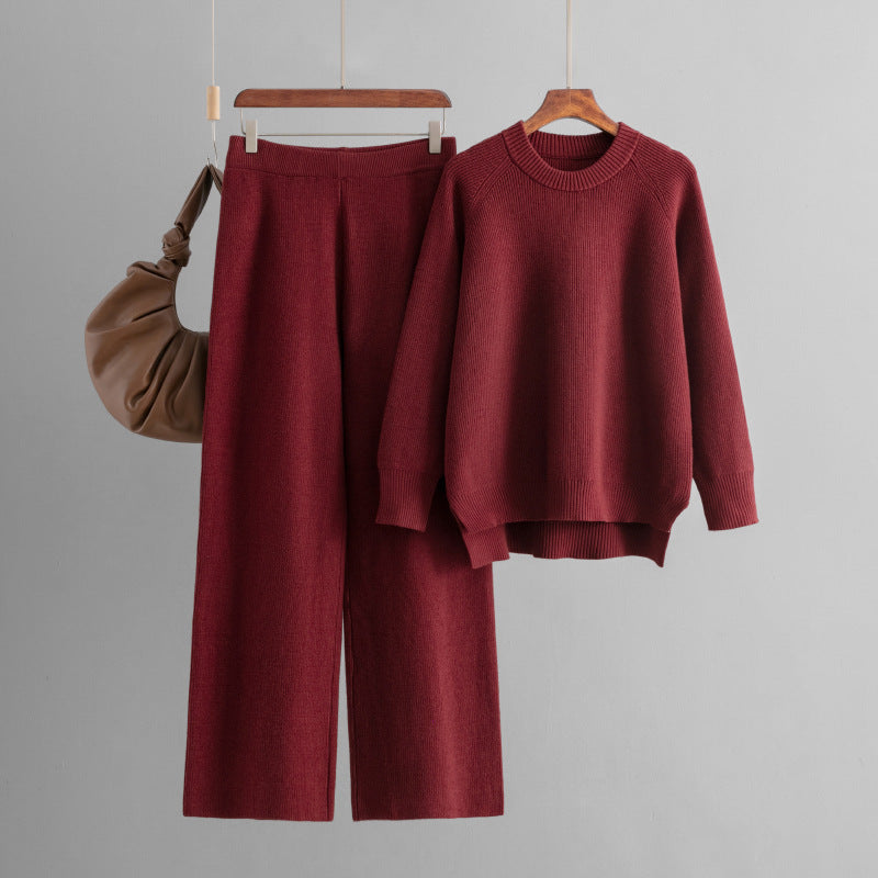 Loose Knitted Long Sleeves Two-piece Set For Women
