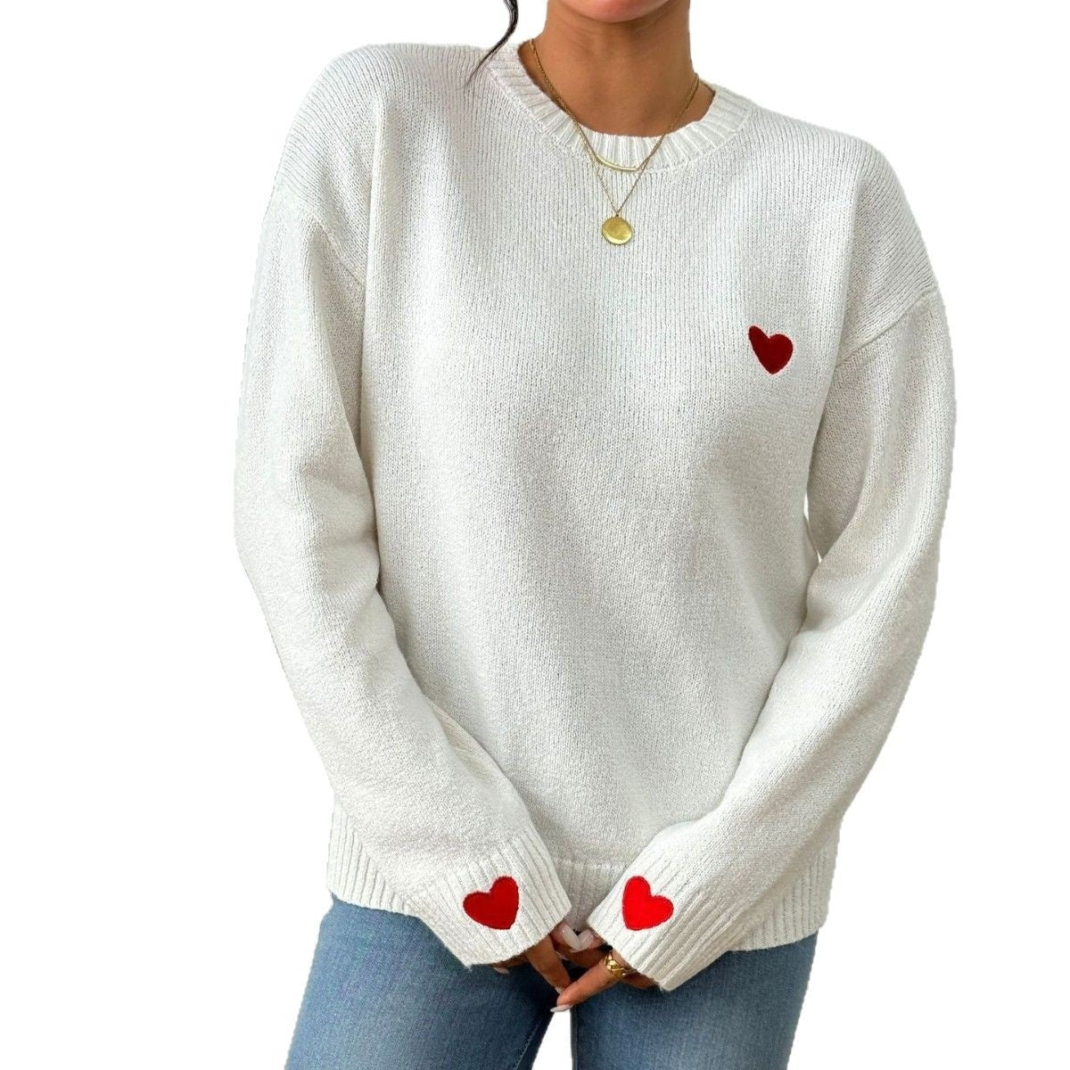 Love Embroidered Crew Neck Sweater Pullover Sweater