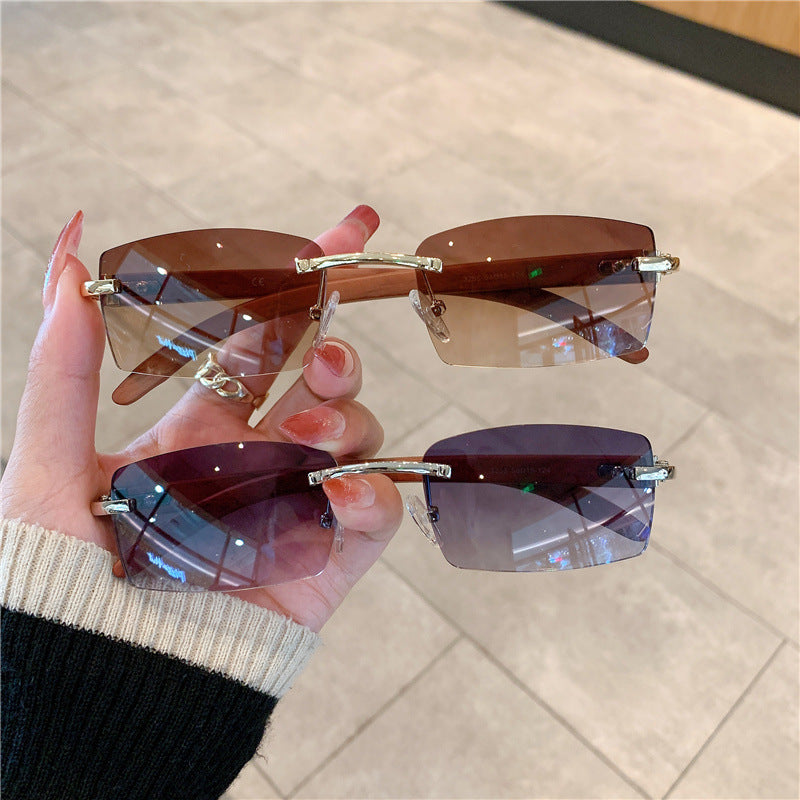 Frameless Wood Grain Sunglasses