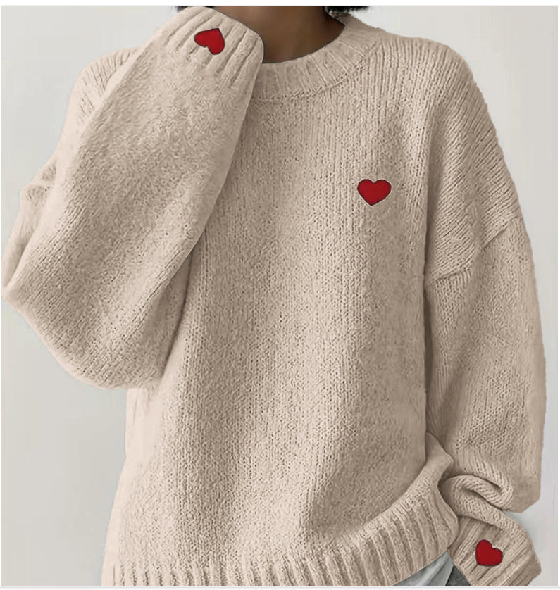 Love Embroidered Crew Neck Sweater Pullover Sweater