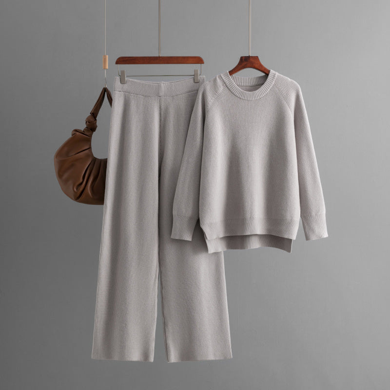 Loose Knitted Long Sleeves Two-piece Set For Women