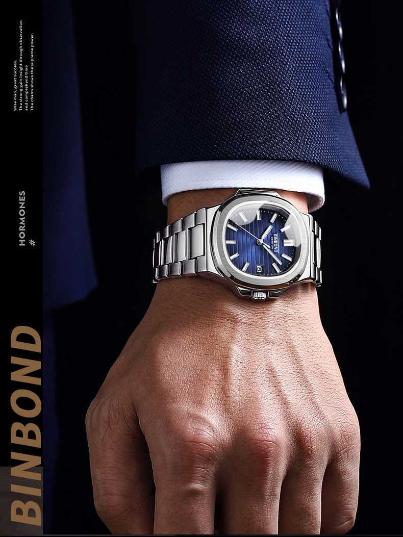 Vattentät fyrkantig klocka för män, affärsmode