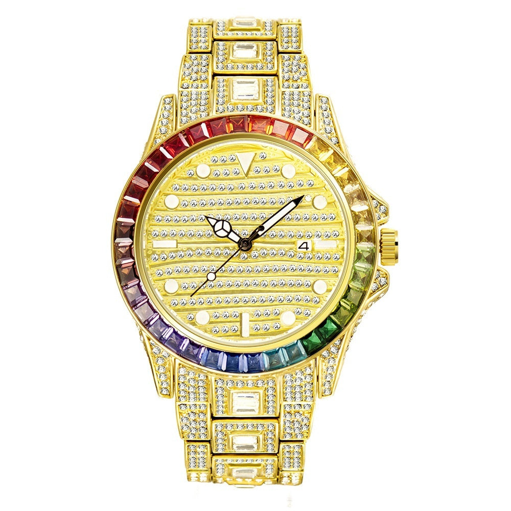 High-End Gradient Rainbow Diamond Waterproof Men's Quartz Watch